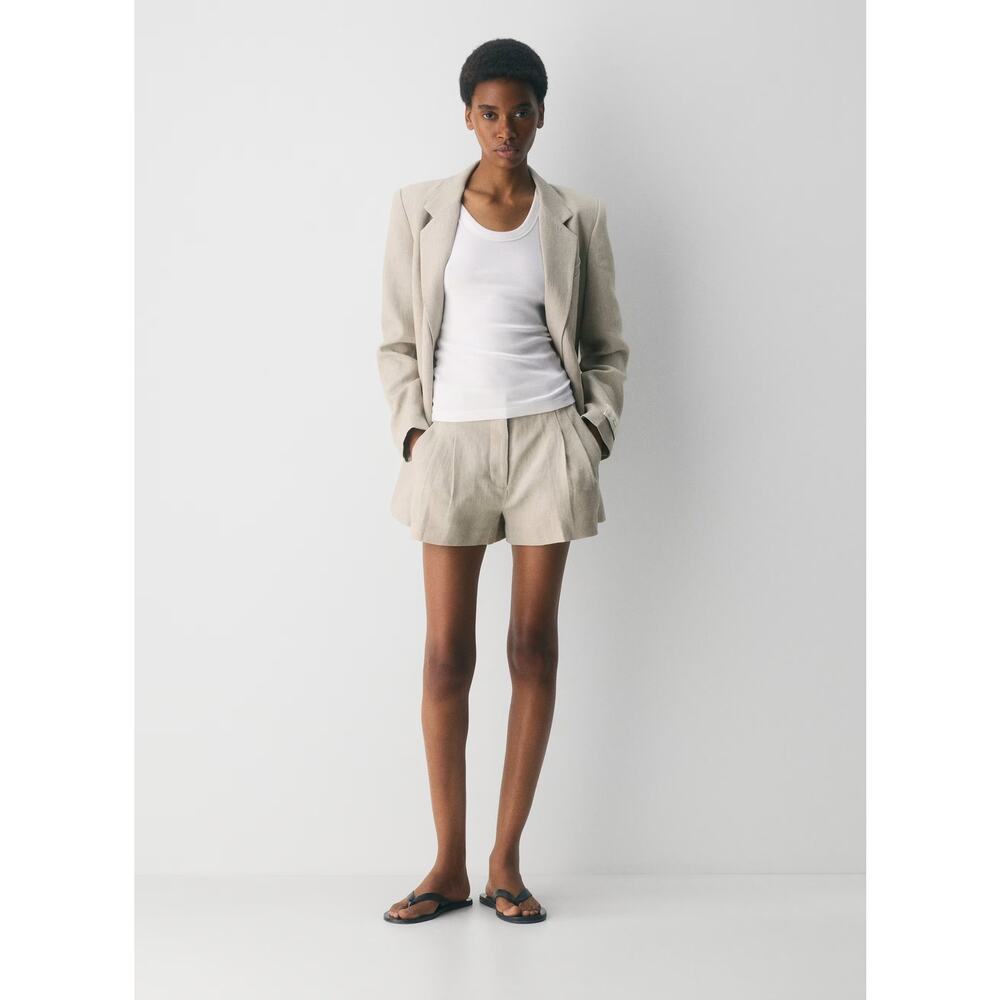 J.Crew Remi Pleated Short Women's 12 Beige Linen Blend Stretch Cuffed